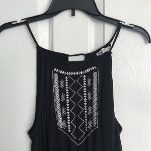 Black Romper with Tribal Pattern Embroidery